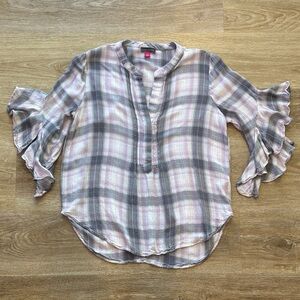 Vince Camuto Plaid Ruffle Sleeve Women's Top